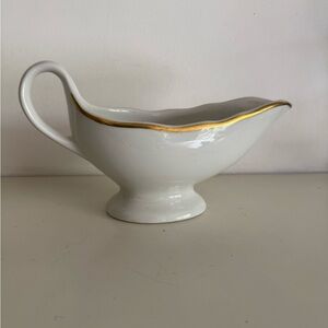 Elegant White Gravy Boat with Gold Trim
